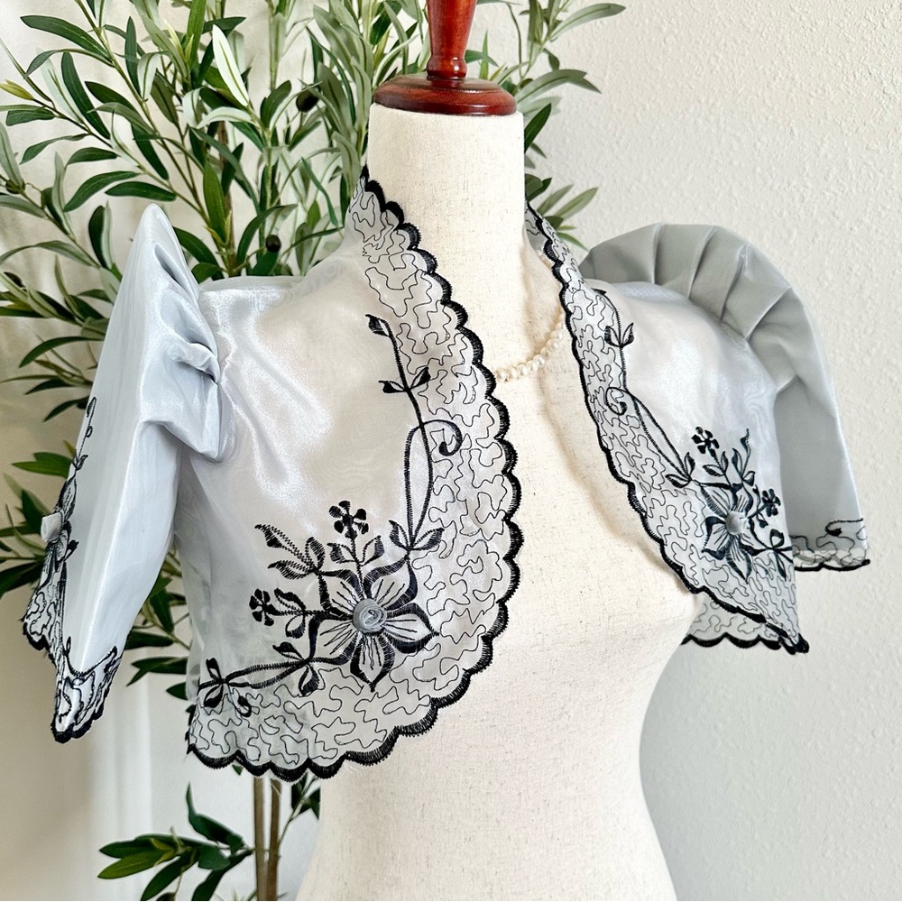 Silver Gray Black Organza Terno Sleeve Filipiniana Bolero 🖤